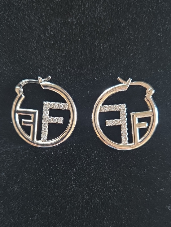 Fashion Jewelry Jewelry - Hoop Earrings with Pave 'F' Monogram